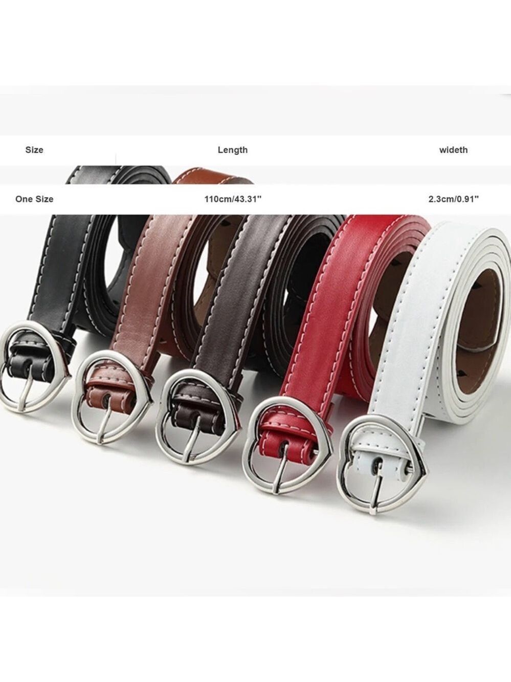 Fashion Belt Red Faux Leather Heart Buckle Heart Cutout Belt - Picture 3 of 4